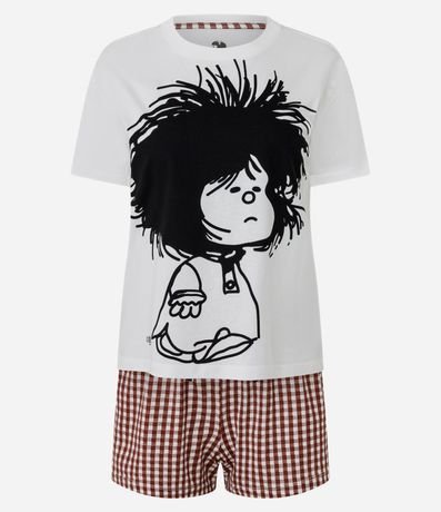 Pijama Corto en Algodón con Estampado Mafalda y de Cuadros 1