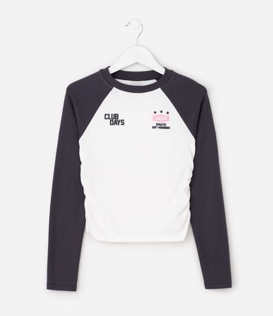 Remera Baby Look Infantil en Algodón con Manga Raglán y Lettering Puff - Talle 5 a 16 años