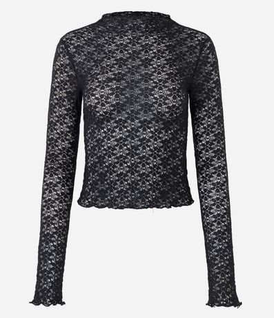 Blusa Manga Larga en Encaje Texturizada con Cuello Alto 3