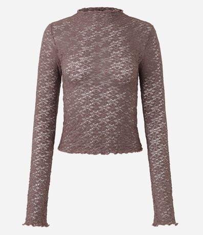 Blusa Manga Larga en Encaje Texturizada con Cuello Alto 5