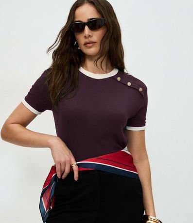 Blusa Manga Corta en Rib con Botones en el Hombro