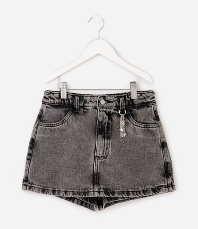 Pollera Short Infantil en Jeans con Colgantes Corazón y Estrellas – Talle 5 a 16 años