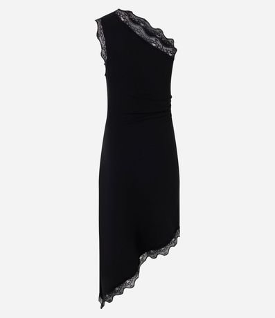 Vestido Hombro Único con Escote Assimétrico y Detalle Rendado 3