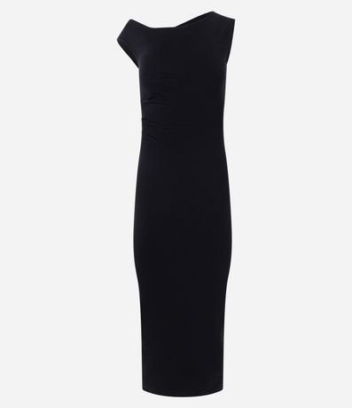 Vestido Midi en Cotton con Escote Hombro a Hombro y Drapeado 5