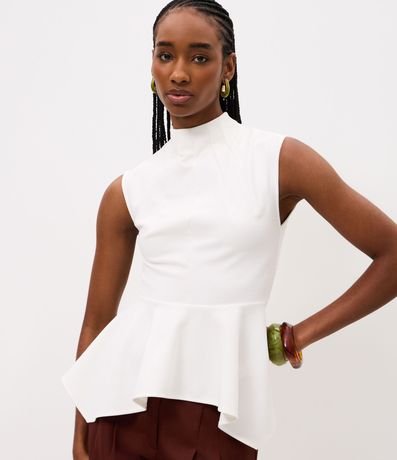 Blusa con Cuello Alto y Bajo Peplum Asimétrico 5