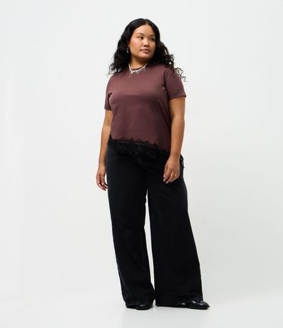 Blusa Manga Corta con Encaje Irregular en el Ruedo Curve & Plus Size 2