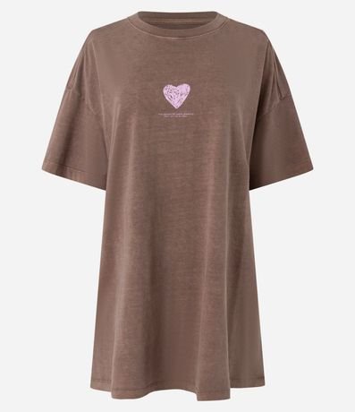 Camisón Corto Desteñido con Estampado de Corazón y Lettering 4