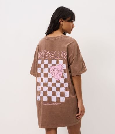 Camisón Corto Desteñido con Estampado de Corazón y Lettering 3