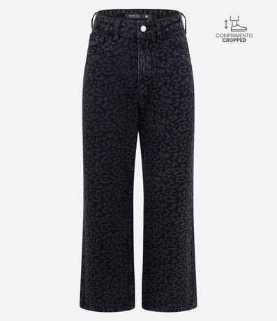 Pantalón Recto Cropped en Jeans con Cintura Alta y Estampa Animal Print