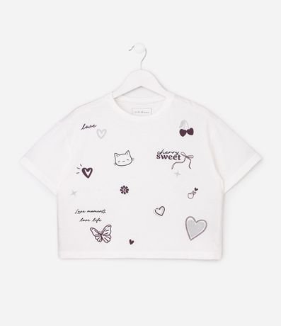 Remera Cropped Relaxed en Algodón con Estampado Doodle - Talle 5 a 16 años 2