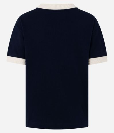Blusa en Algodón con Cuello y Bajo de las Mangas Contrastante 3
