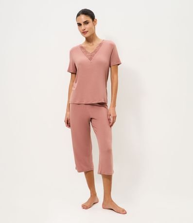 Pijama Largo en Viscolycra con Detalle en Encaje