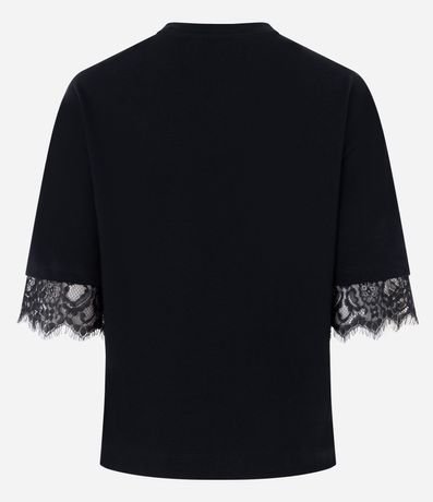 Remera en Algodón con Encaje Aplicada en las Mangas 3