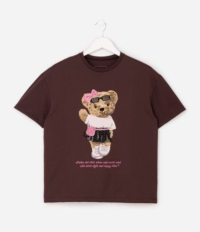 Remera Over Infantil con Estampa de Oso Marron - Talle 5 a 16 años 2