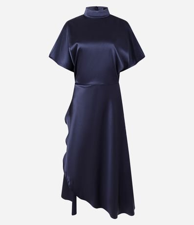 Vestido Satinado Asimétrico con Manga Corta