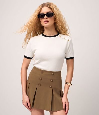 Blusa Manga Corta en Rib con Botones en el Hombro