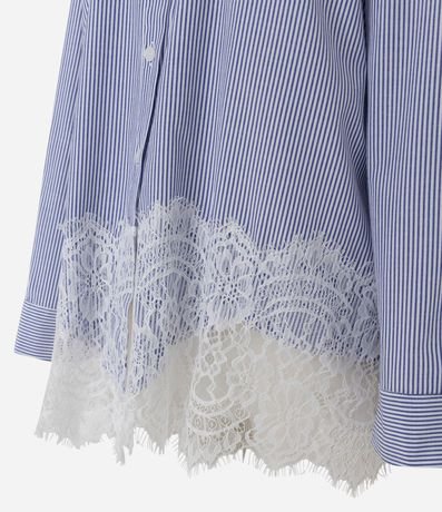 Camisa Oversize de Tricoline con Rayas y Detalle de Renda 2
