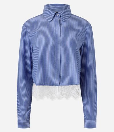 Camisa Cropped en Tricolina Raya de tiza con encaje 5
