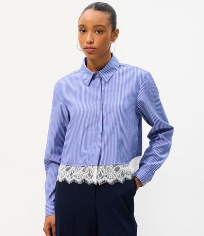 Camisa Cropped en Tricolina Raya de tiza con encaje 3