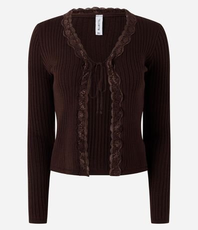 Blusa en Punto Canelado con Detalle en Encaje y Lazo 5