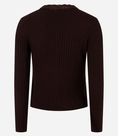 Blusa en Punto Canelado con Detalle en Encaje y Lazo 7