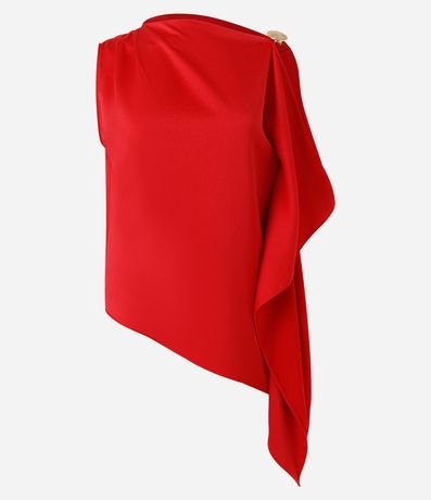 Blusa Satinada Asimétrica con Adornos en el Hombro 5