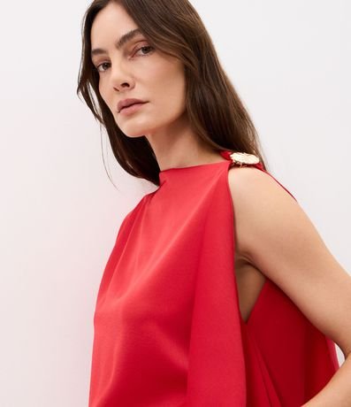 Blusa Satinada Asimétrica con Adornos en el Hombro 3