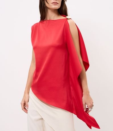 Blusa Satinada Asimétrica con Adornos en el Hombro 4