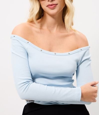 Blusa en Viscosa con Escote Hombro a Hombro y Piedras en el Escote 3