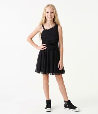 Vestido Infantil de Tule con Fruncido y Aplicación de Strass - Talle 5 a 16 años 1