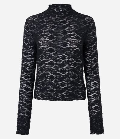 Blusa Segunda Piel en Encaje con Cuello Alto 5